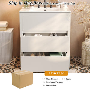 English Elm Christopher Knight Home® - 30" Bathroom Vanity with Ceramic Sink, 2 Soft-Close Full-Extension Drawers, Handle-Free 45° Design, Durable MDF White N817P280549W