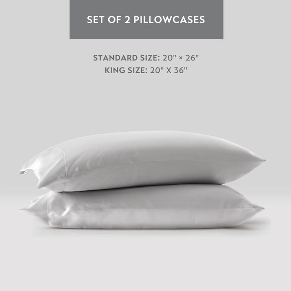 JLA Home Madison Park Essentials - Luxury Satin Pillowcases Set for Skin & Hair Protection, OEKO-TEX Softness, Wrinkle-Resistant Luxury Light Grey MPE21-920