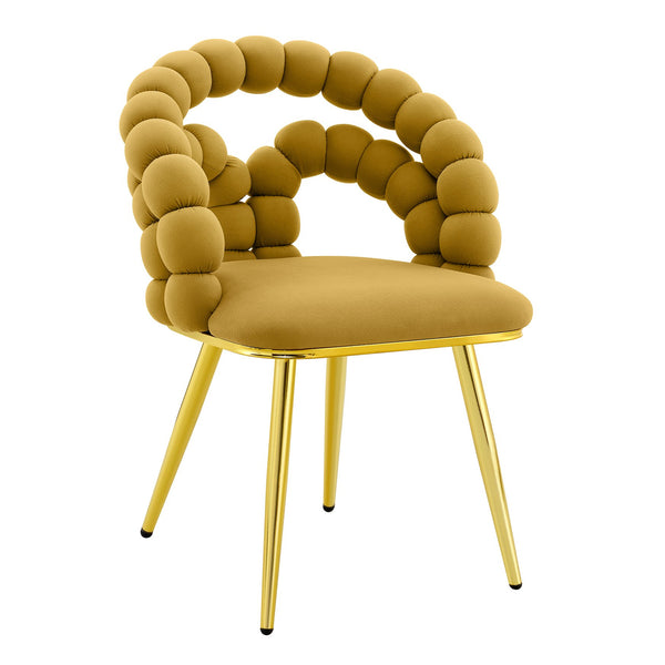 English Elm Set of 4 Sculptural Bubble Backrest Velvet Dining Chairs with Glamorous Metal Legs Gold,Yellow W3875P370847