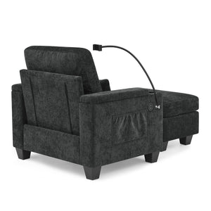English Elm Single Chenille Manual Recliner with Usb Port Hidden Storage Ottoman and Cup Holders Black W487P423649
