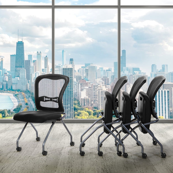 OSP Home Furnishings Soft-flex Pro-line Ii Folding Chair with Progrid Mesh Back and Lumbar Support Coal 84220-30