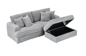 English Elm 82-Inch Gray Corduroy Sofa With Storage Feet & 4 Pillows - Stylish Comfort For Living Room & Office! W1658S00107