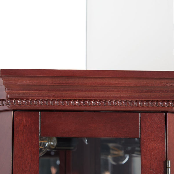 English Elm Corner Curio Cabinet with Lighted Top, Mirrored Back, Tempered Glass Shelves, Walnut Finish Elegance Cherry W1693P165015