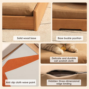 English Elm Modern Oak Veneer Pet Bed with Chenille Upholstery and Orthopedic Foam Cushion Wood W3136P445673