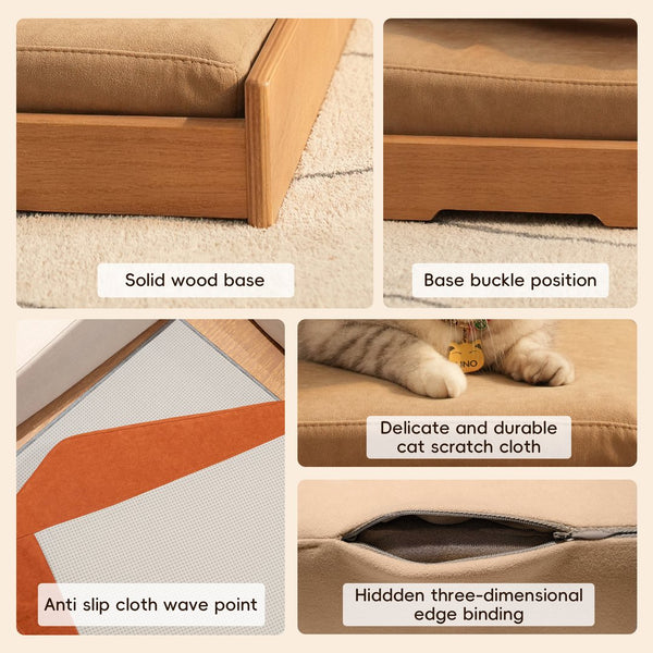 English Elm Modern Oak Veneer Pet Bed with Chenille Upholstery and Orthopedic Foam Cushion Wood W3136P445673