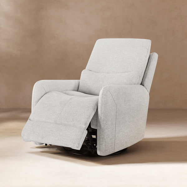 English Elm Jennifer Taylor Home - Dublin 30" Swivel Power Recliner Arm Chair in Saddle Faux Leather with 360° Base and Plush Foam Support Gray B2719P328581