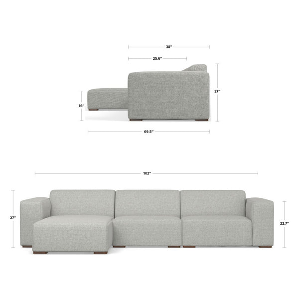 English Elm Rex Two-Seater Sofa With Left Chaise - Eco-Friendly Comfort, Soft Performance Fabric & Throw Pillows B136P199218-GIGA