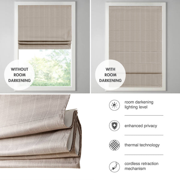 JLA Home Madison Park - Basketweave Room Darkening Cordless Roman Shade with Thermal Foam Insulation and Safe Cordless Lift Taupe MP40-7325