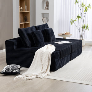 English Elm Double Cloud Plush Chaise Lounge Sofa Bed with Deep Seat, No Assembly, Ultra-Soft Corduroy Comfort Black W794S00004