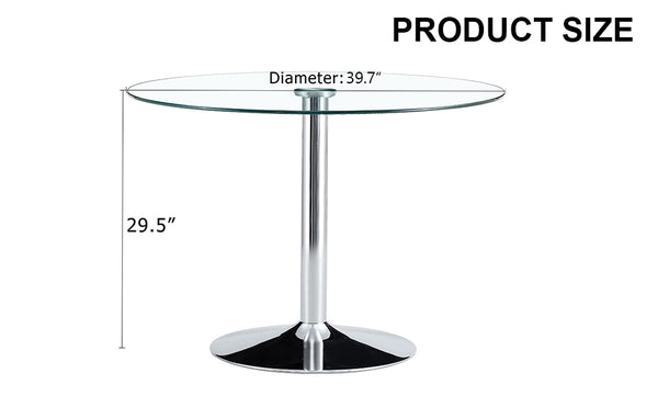 English Elm A Round Tempered Glass Dining Table with Silver Legs Seats Six in Modern Style W1151S03483