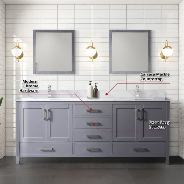 English Elm Dark Grey Double Bath Vanity With Carrara Marble Top, Chrome Faucet & 30" Mirrors – Elegant Storage Solutions B2731S01056