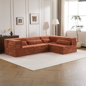 English Elm Compression Mahjong Sofa: Cozy Modular Floor Bed With Memory Foam & 4 Pillows, No Assembly, Orange W3723S00030