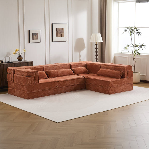 English Elm Compression Mahjong Sofa: Cozy Modular Floor Bed With Memory Foam & 4 Pillows, No Assembly, Orange W3723S00030