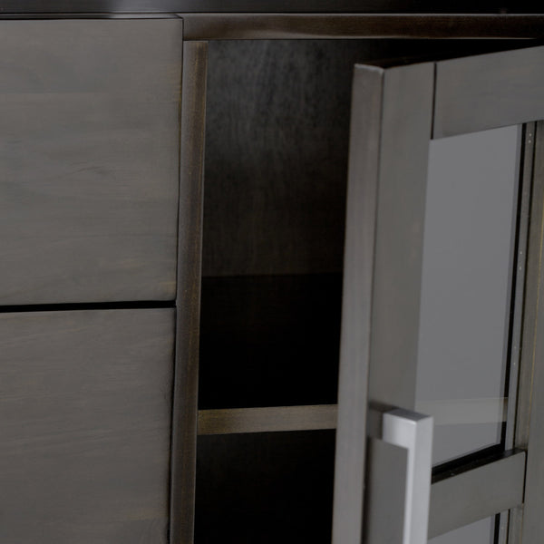 English Elm Kitchener Tall Tv Media Stand In Hickory Brown - Handcrafted Solid Wood, Glass Doors & Adjustable Storage B136P159553