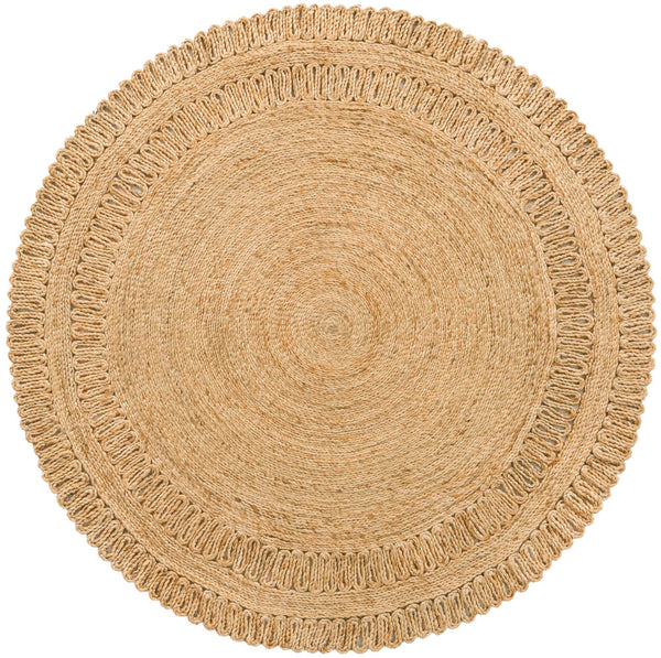 Unique Loom Braided Jute Seema Hand Braided Striped Rug Natural,  5' 1" x 5' 1"
