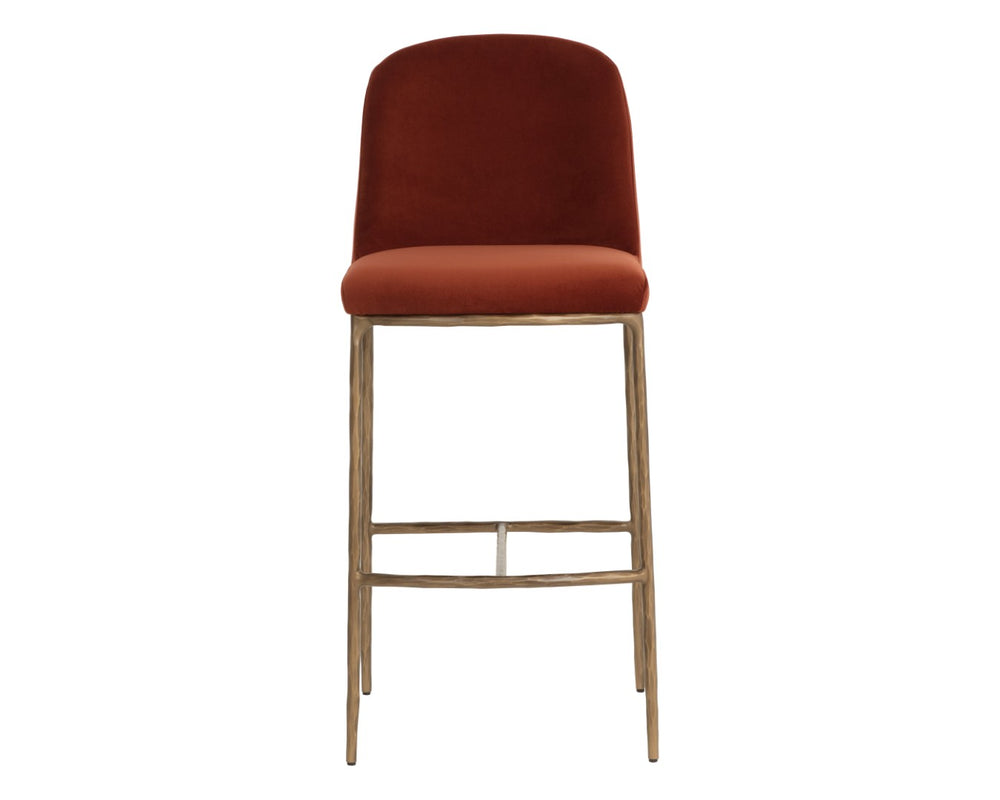 Sunpan NESTOR Barstool in Meg Rust - Luxurious Comfort & Antique Brass Legs for Modern Living Spaces 112575