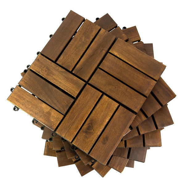 English Elm Acacia Wood Interlocking Deck Tiles Snap Together Patio Balcony Floor 30 Pack T3656P456176
