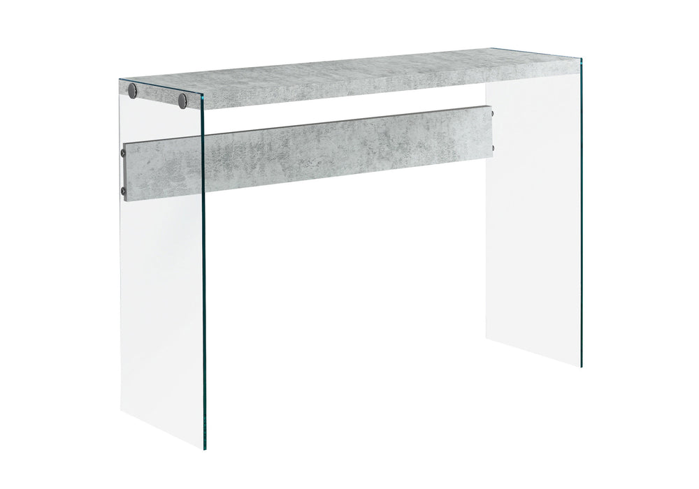English Elm Accent Glass Console Table 44"L x16"W x32"H - Grey Laminate Top, Clear Tempered Sides, Modern Entryway Decor B2710P219226