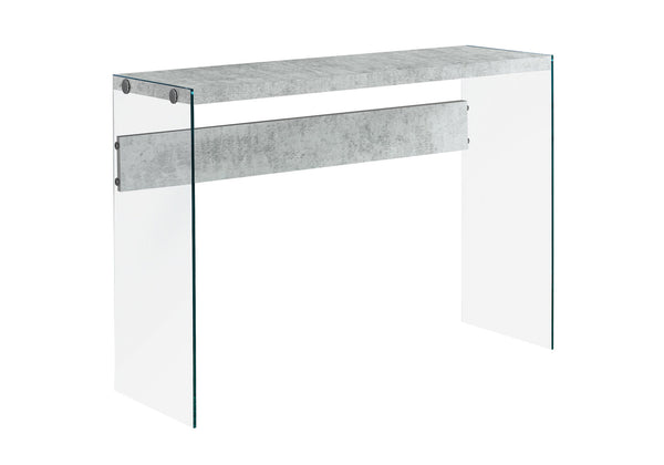 English Elm Accent Glass Console Table 44"L x16"W x32"H - Grey Laminate Top, Clear Tempered Sides, Modern Entryway Decor B2710P219226