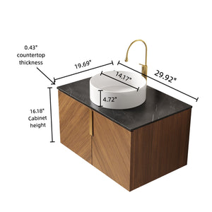 English Elm Arai 30" Wall-Mounted Bathroom Vanity With Sink, Stylish Black Stone Top & Elegant Storage Cabinet W2615S00158