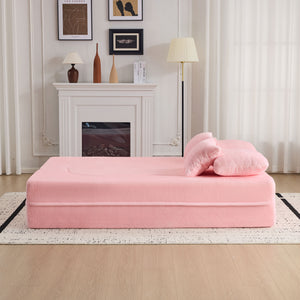 English Elm Queen Foldable Sofa Bed with Plush Chenille Cover, High-Density Foam Convertible Futon for Living Room Guest Room Bedroom Pink W1829P348205
