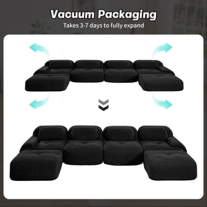 English Elm U-shaped Corduroy Sectional Sofa Modular Deep Lounge Design for Living Rooms W714S01363