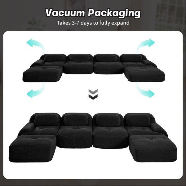 English Elm U-shaped Corduroy Sectional Sofa Modular Deep Lounge Design for Living Rooms W714S01363