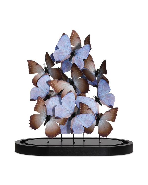 Currey & Company Rue De Bac Enchanting Medium Butterflies In Soft Blue & Pink - Elegantly Displayed Glass Dome Decor Blue Paper ,Engineered Wood ,Glass 1200-0977-currey-company