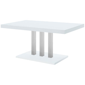 English Elm Creston White High Gloss Rectangular Dining Table with Chrome Trio Legs — Sleek Modern Minimalist Centerpiece B062S01012