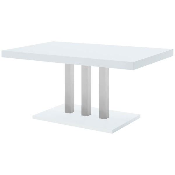 English Elm Creston White High Gloss Rectangular Dining Table with Chrome Trio Legs — Sleek Modern Minimalist Centerpiece B062S01012