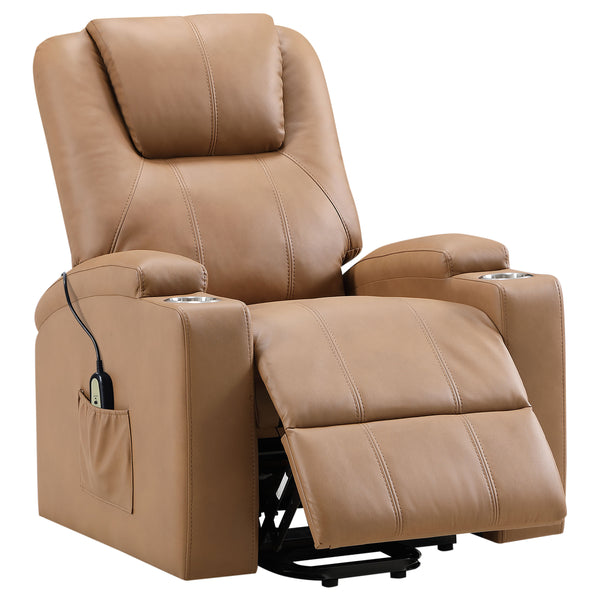 English Elm Macklin Faux Leather Power Lift Recliner with Heat Massage and Storage Pockets Camel B062P466803