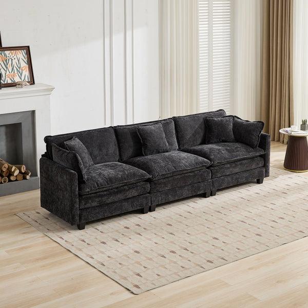 English Elm Cloud Modular Three Seat Sofa Chenille Upholstered with Double Layer Cushions for Living Room Black W1143S00052