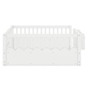 English Elm Twin Low Profile Kids Floor Bed Pine Wood Frame with Safety Rail and Built in Bookshelf White W1580P373138