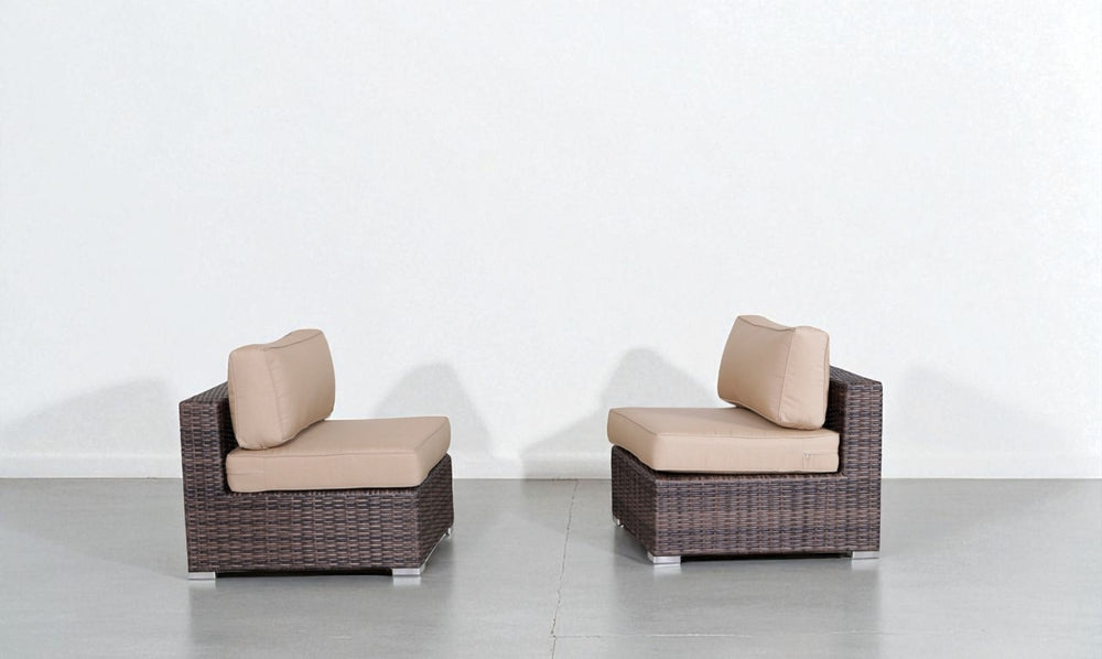 English Elm 28" Armless Outdoor Chairs Set of 2 with Sunbrella Cushions — HDPE Wicker, Weatherproof, Fully Assembled B120P352239