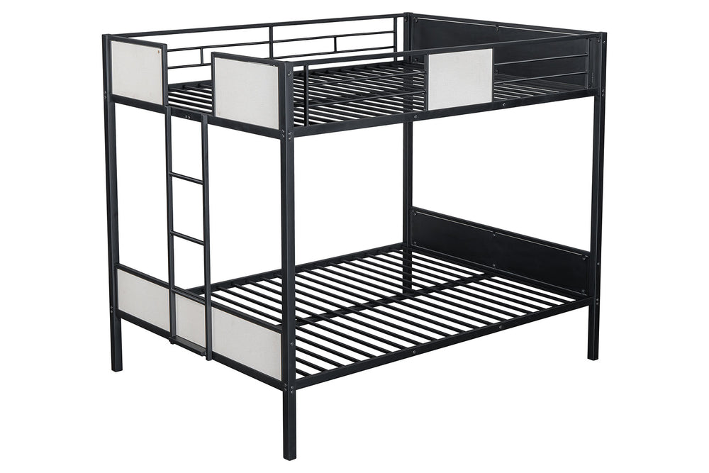 English Elm Full Full Metal Bunk Bed Contemporary Black Frame with White Accent Panels, Side Ladder, Full Size Ready B2741P347306