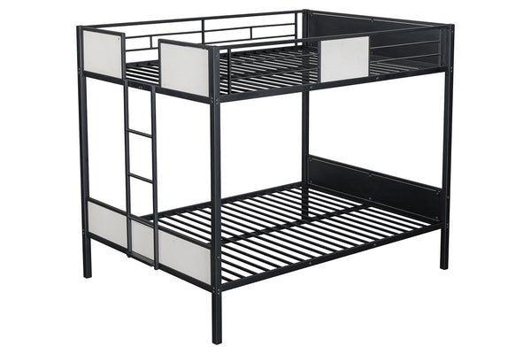English Elm Full Full Metal Bunk Bed Contemporary Black Frame with White Accent Panels, Side Ladder, Full Size Ready B2741P347306