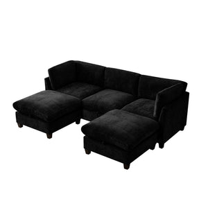 English Elm 96.5" L-shaped Chenille Sectional with Storage Ottoman Eucalyptus Frame Living Room Black W1097S00285