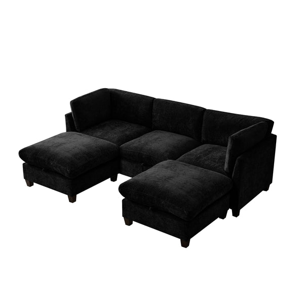 English Elm 96.5" L-shaped Chenille Sectional with Storage Ottoman Eucalyptus Frame Living Room Black W1097S00285