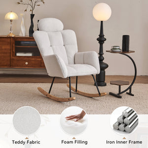 English Elm 055-teddy Plush Fabric Nursery Glider with High Back Support and Modern Rocking Base W527P228306