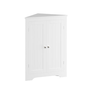 English Elm Floor Corner Cabinet with Beadboard Doors & Adjustable Shelf, Narrow Freestanding White Storage for Bath, Kitchen, Living Room, Bedroom W808P175911
