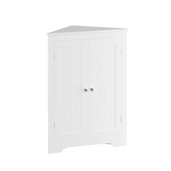 English Elm Floor Corner Cabinet with Beadboard Doors & Adjustable Shelf, Narrow Freestanding White Storage for Bath, Kitchen, Living Room, Bedroom W808P175911
