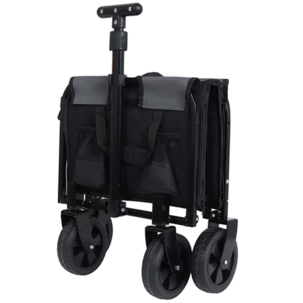 English Elm All-in-one Folding Camping Wagon with Bench Seating Storage and Pet Tether Outdoor Black+ Gray W2932P312713
