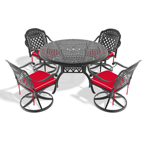 English Elm 5-Piece All-Weather Cast Aluminum Dining Set With 4 Swivel Chairs & 48" Round Table For Outdoor Enjoyment W1710S00440