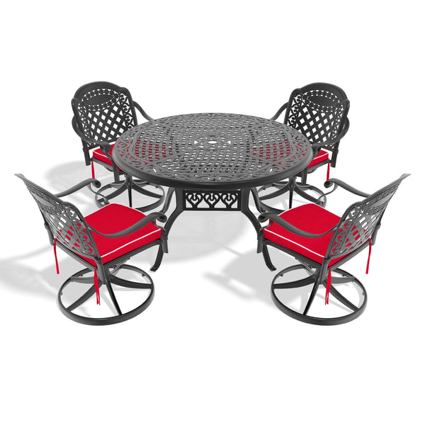 English Elm 5-Piece All-Weather Cast Aluminum Dining Set With 4 Swivel Chairs & 48" Round Table For Outdoor Enjoyment W1710S00440