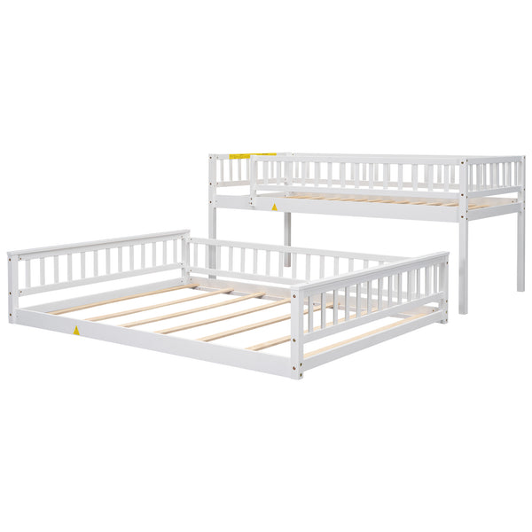English Elm Twin Twin XL over Queen bunk bed with ladder and guardrails, sturdy pine MDF frame for small rooms White GX000464AAK