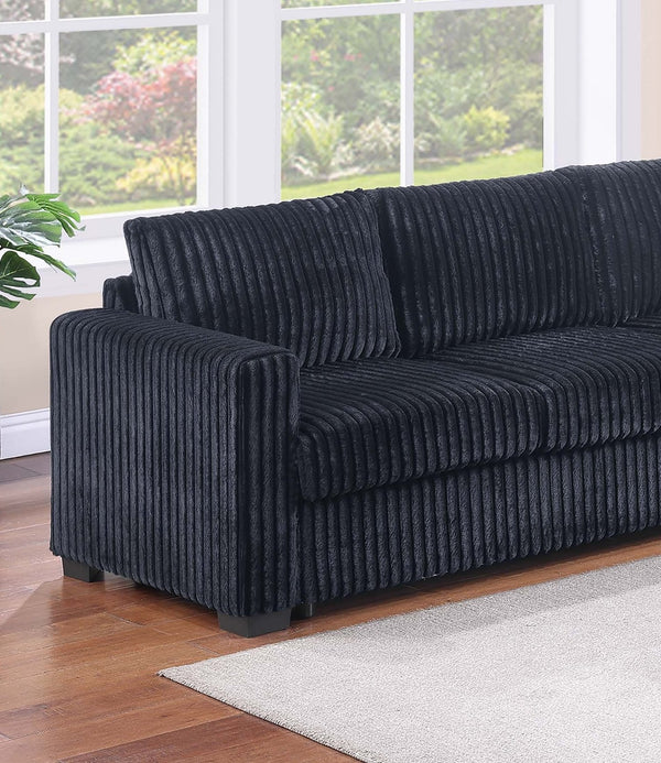 English Elm Black Corduroy L-shaped Sectional Sofa Modular 4 Piece Living Room Seating Set Black B011S02219