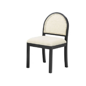 English Elm Set of 2 Rattan Back Dining Chairs Upholstered Seats Solid Wood Legs Farmhouse B011P474552