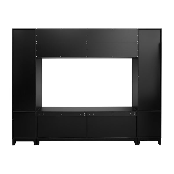 English Elm Vibe Haus Fluted Glass Wall Unit Tall Mdf Entertainment Console for Living Room N893S000011B