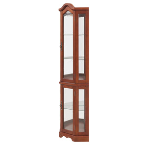 English Elm Corner Curio Display Cabinet with Mirrored Back, Interior Lighting, Adjustable Glass Shelves, Elegant Finish Walnut W1693P171662