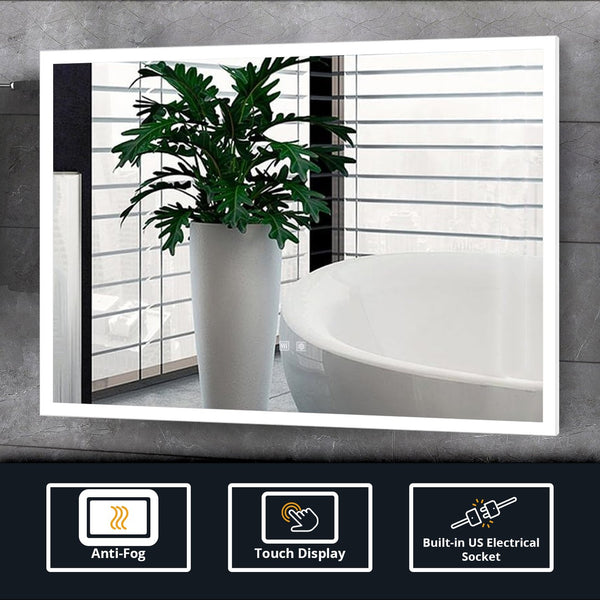 English Elm Aurorium Frameless Led Vanity Mirror with Defogger and Touch Controls for Spa Bathrooms B2731P478348